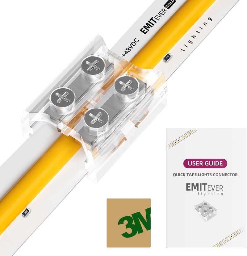 EMITEVER ​ 10mm LED Strip Connectors,12 Packs LED Tape Light Terminal Block Connector 2-pin Solderless Tighten Screw Transparent Tape to Tape Connectors for 5V 12V 24V 48V 10mm Width LED Strip Lights​ - Image 1